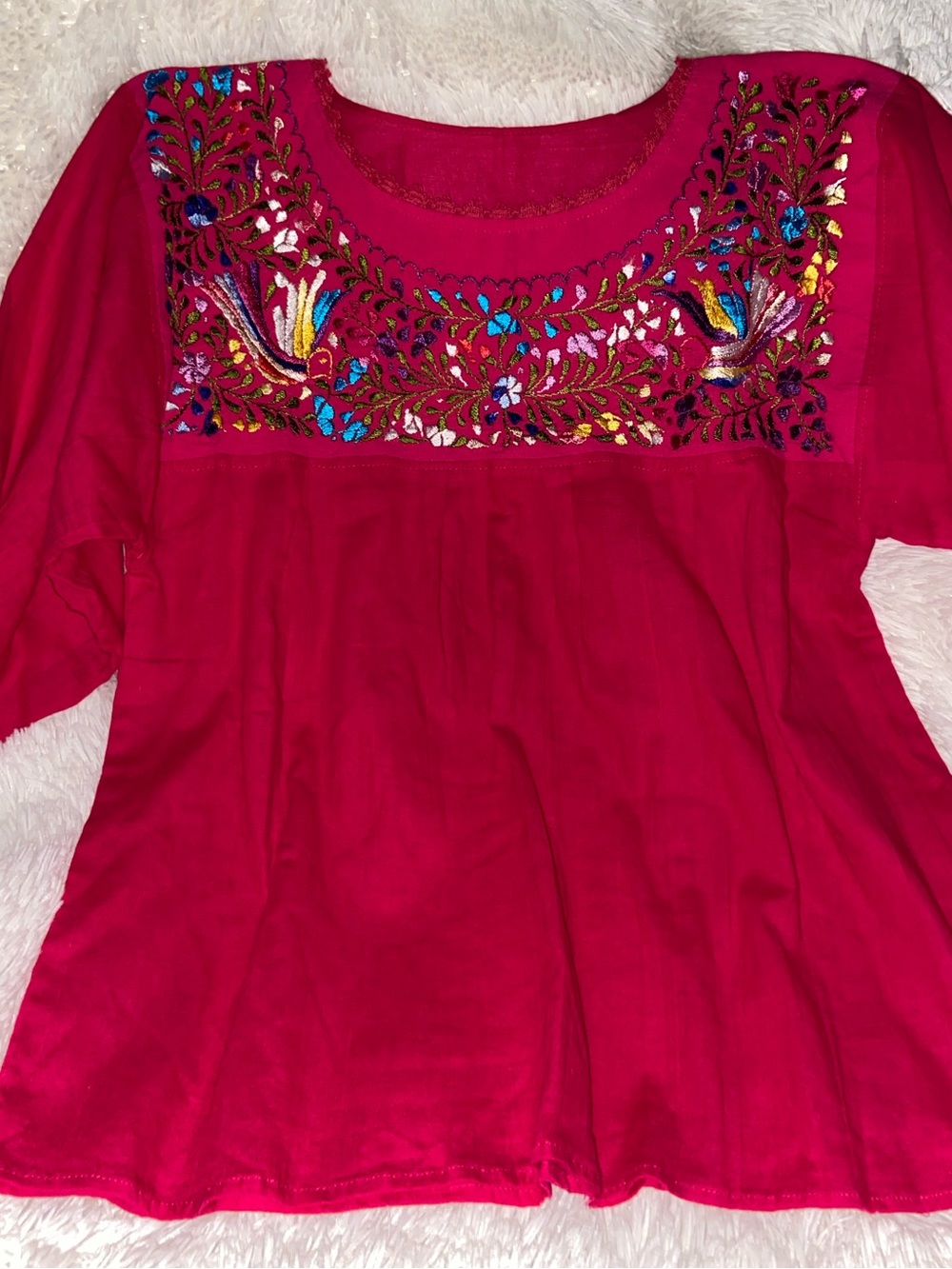 Red Embroidered Women's Peasant Tunic Top
